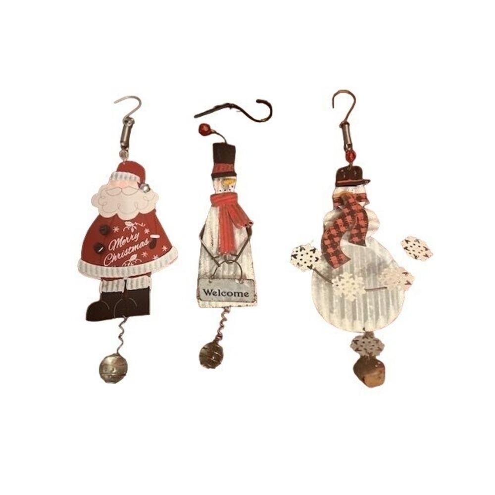 Christmas bouncy ornaments Metal Hanging Set With Santa & Snowman